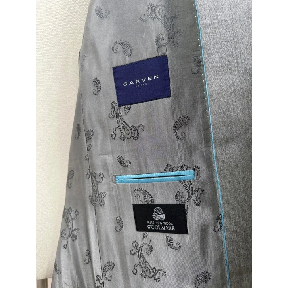 Carven Paris Men's Suit 100-88-170 Silver Gray Wool Silk 2 Piece